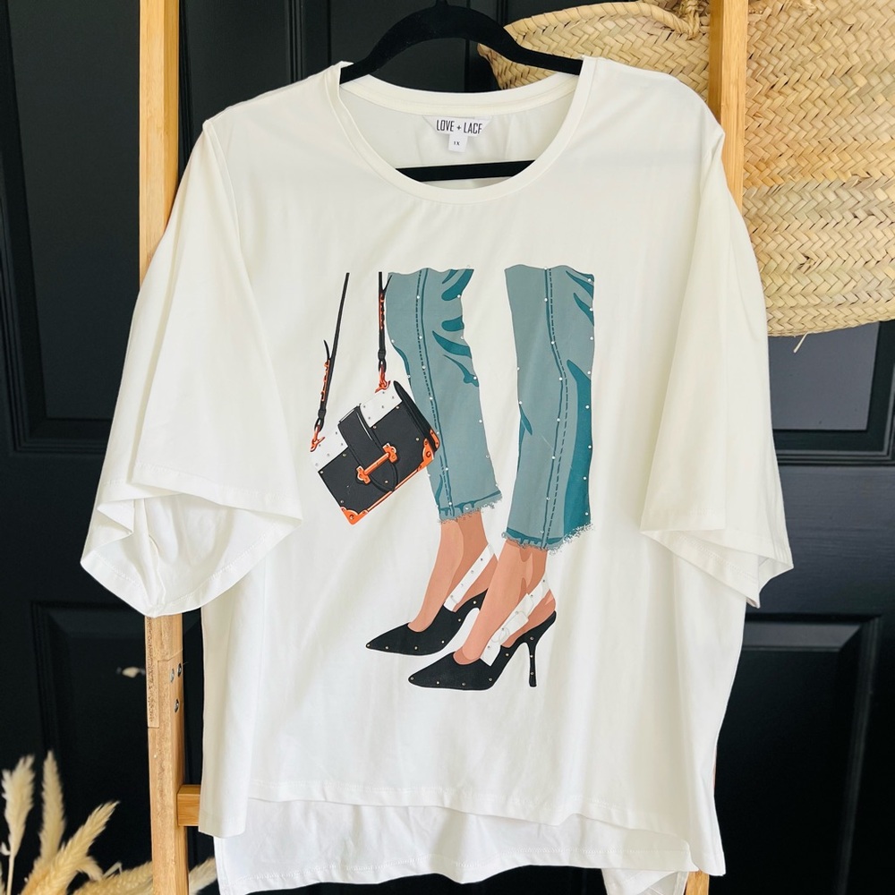 Love, Lacy White Graphic Women's Blouse